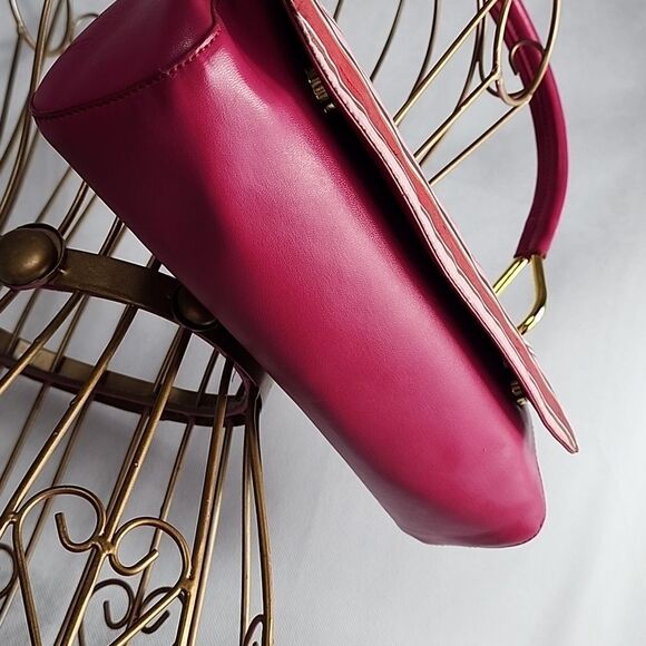Silk Flap Fuschia Shoulder Bag with Matching Strap & Gold Tone Hardware - Picture 5 of 16